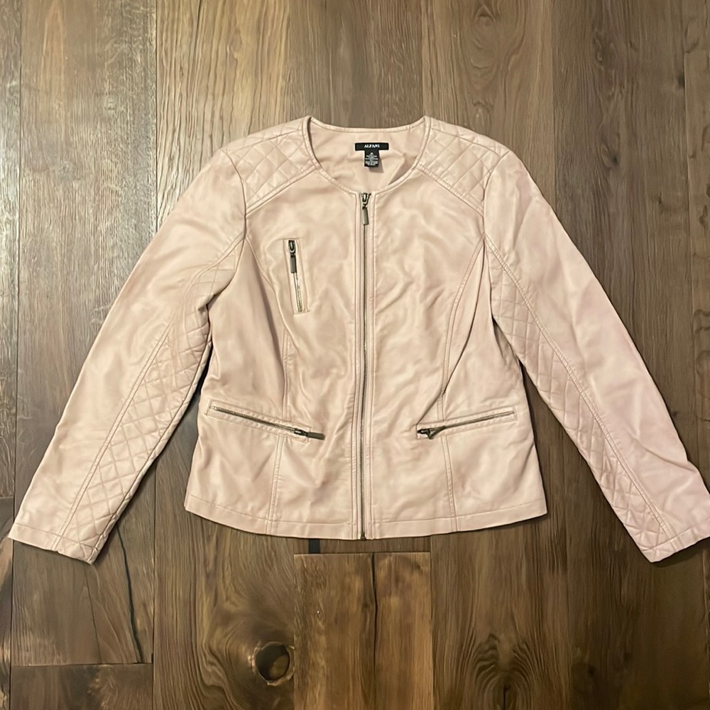 Tan/mauve faux leather jacket, never worn - excellent condition